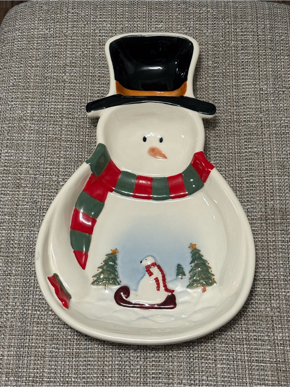 Ceramic Snowman Chip, Dip, Candy and Nut Serving Tray Holiday Decor Christmas